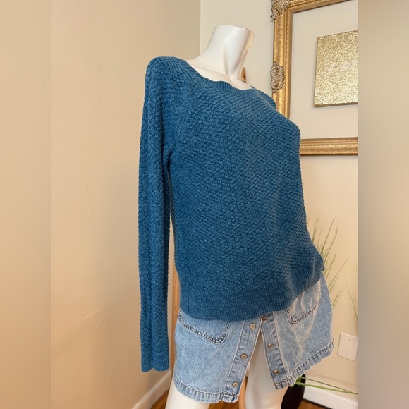 Gap Teal Blue Chunky Marl Knit Crew Neck Sweater Medium - Picture 7 of 9